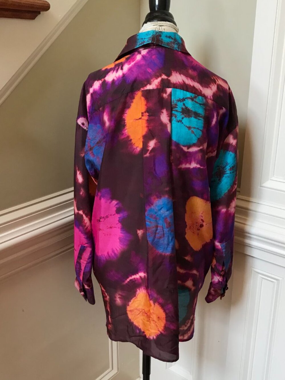 Zimmermann Acadian Tie Dye Shirt Blouse Womens 0 XS Pink Blue Silk Long Sleeve - Picture 13 of 14